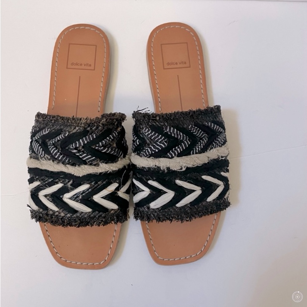 SUNDANCE Dolce Vita Womens Corey Black Multi Raffia Slides 
Size 8.5